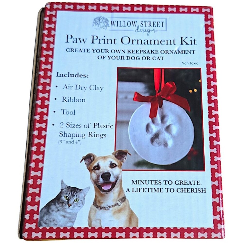 Willow Street Designs Cat or Dog Paw Print Christmas Keepsake Ornament Kit, NEW